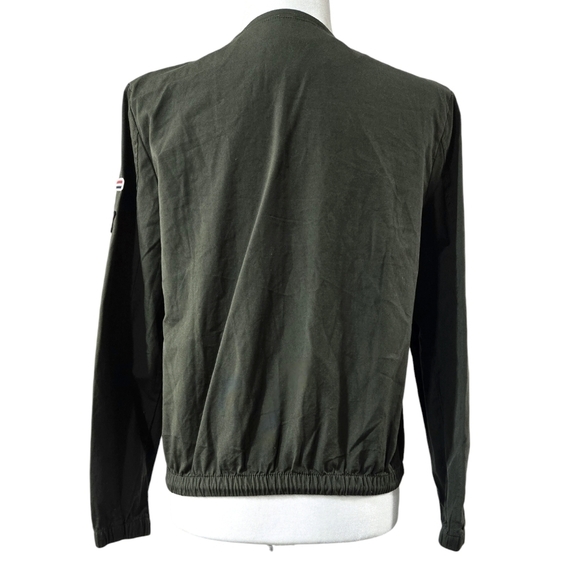 Freebird 100% Cotton Olive Green Embroidered Patch Bomber Jacket Y2K Look - Picture 2 of 9